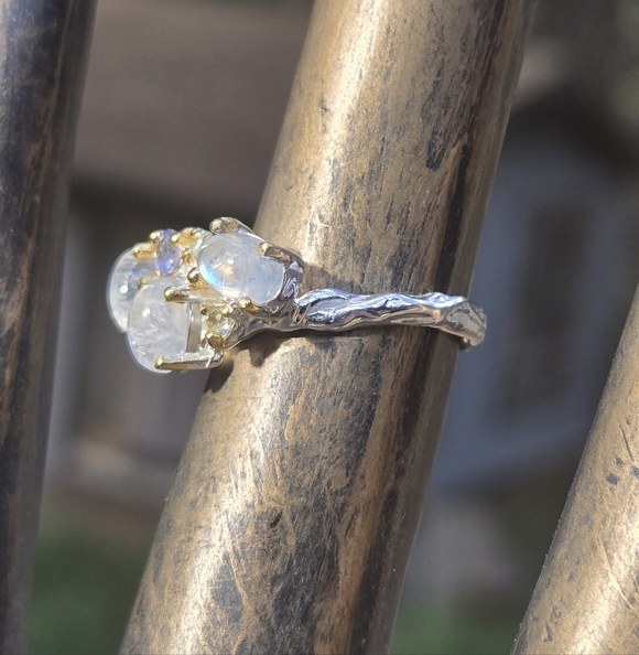 HOST PICK🎉🎊Moonstone Lolite & Topaz Natural Sterling & Gold Ring Sz6 - Picture 6 of 10